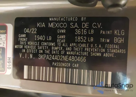 2022 Kia Rio S from USA, damaged, VIN 3KPA24AD2NE480466